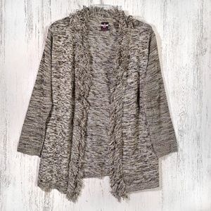 Lemo USA brown & tan knitted fringed open cardigan